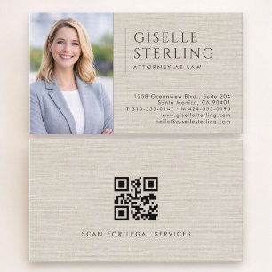 Tarjeta De Visita Código QR de foto de lino de abogado