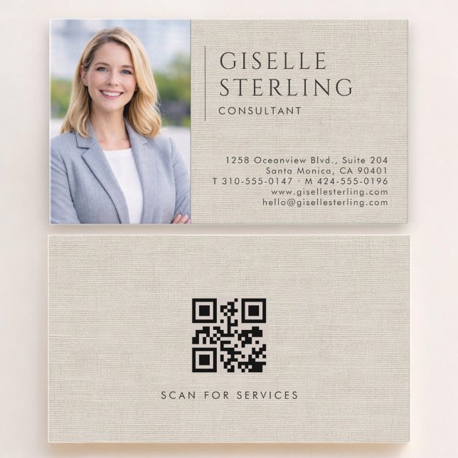 Tarjeta De Visita Código QR de foto de lino de consultor (Subido por el creador)