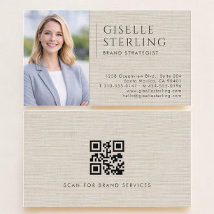 Tarjeta De Visita Código QR de foto de lino de estratega de marca