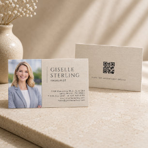 Tarjeta De Visita Código QR de Foto de Lino de Terapeuta