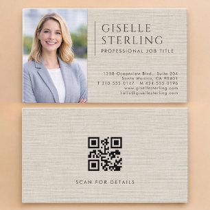 Tarjeta De Visita Código QR de foto de lino neutro de lujo