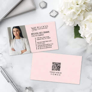 Tarjeta De Visita Código QR de foto de logo rosa profesional moderno