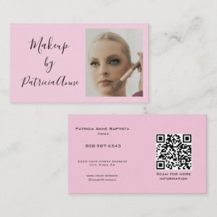 Tarjeta De Visita Código QR de Foto de Maquillaje con Letra Elegante