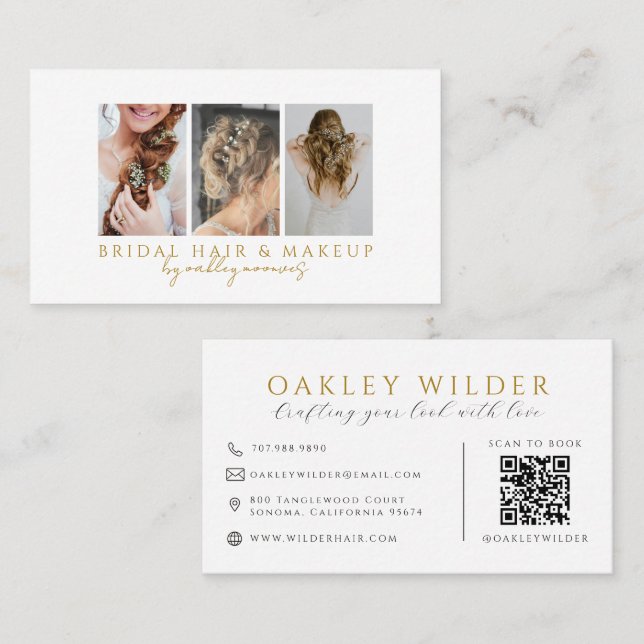 Tarjeta De Visita Código QR de foto de maquillaje de cabello (Anverso / Reverso)