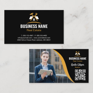 Tarjeta De Visita Código QR de Foto de Mármol de Realtor del Logotip