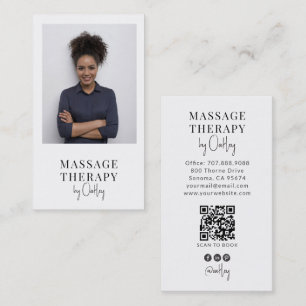 Tarjeta De Visita Código QR de Foto de Masaje Moderno Terapeuta Gris