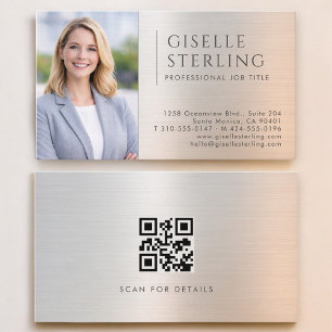 Tarjeta De Visita Código QR de foto de metal cepillado