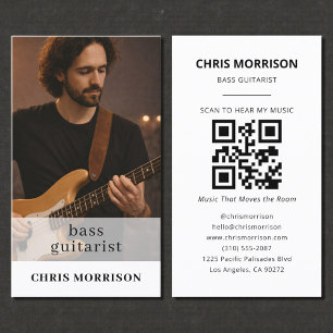Tarjeta De Visita Código QR de foto de músico bajista