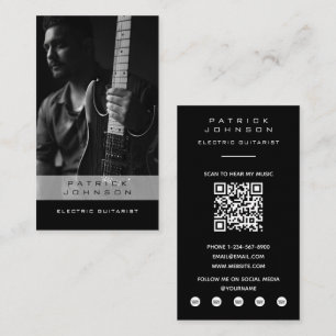 Tarjeta De Visita Código QR de foto de músico guitarrista eléctrico