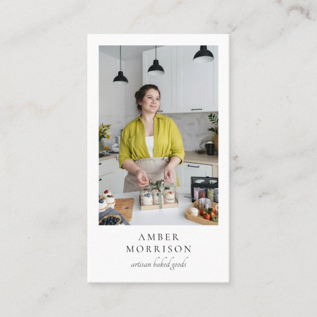 Tarjeta De Visita Código QR de foto de pastelero de panadería Baker (Anverso)