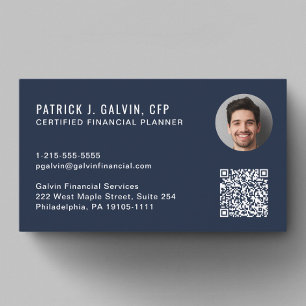 Tarjeta De Visita Código QR de Foto de Planificador Financiero Certi