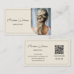 Tarjeta De Visita Código QR de Foto de Salón de Estilista de Pelo Mo