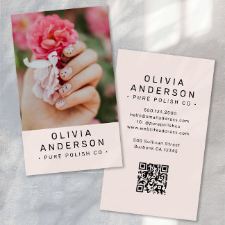Tarjeta De Visita Código QR de foto de técnica de uñas rosa rubor