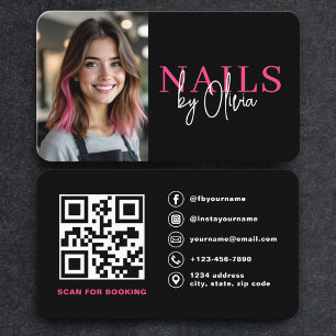 Tarjeta De Visita Código QR de foto de técnico de uñas moderno