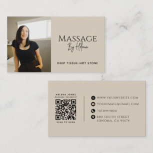 Tarjeta De Visita Código QR de foto de Terapeuta de Masaje Moderno