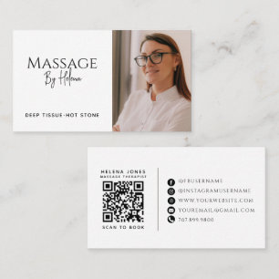 Tarjeta De Visita Código QR de foto de terapeuta de masaje moderno