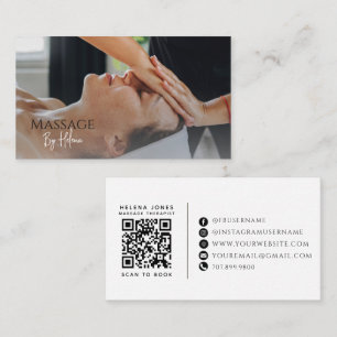 Tarjeta De Visita Código QR de foto de terapeuta de masaje moderno