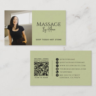 Tarjeta De Visita Código QR de foto de terapeuta de masaje moderno V