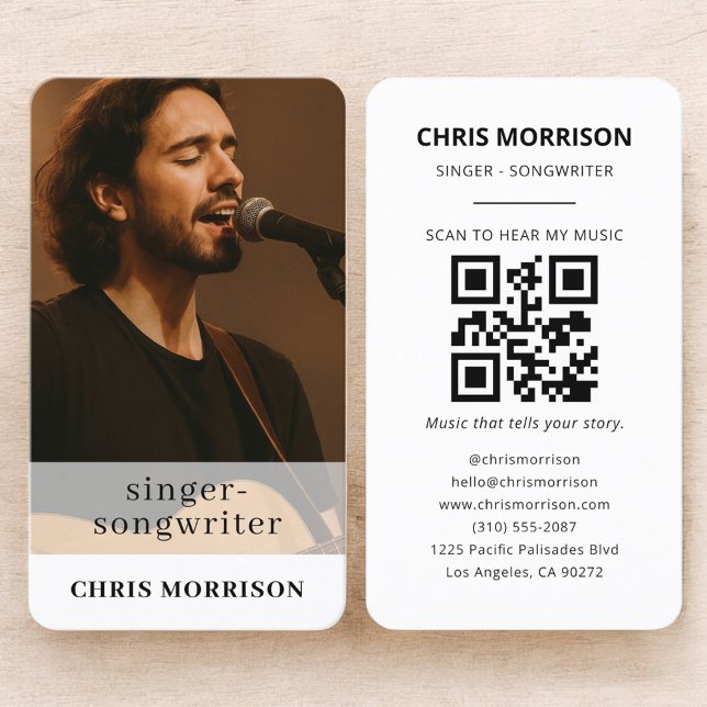 Tarjeta De Visita Código QR de foto del cantautor (Subido por el creador)