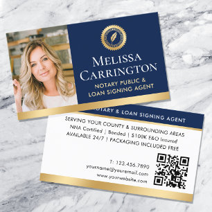 Tarjeta De Visita Código QR de foto elegante de notario público azul