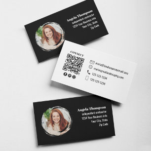 Tarjeta De Visita Código QR de foto en blanco y negro Conéctate conm