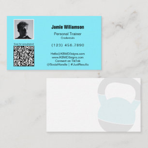 Tarjeta De Visita Código QR de foto en negrita Mensaje personal azul