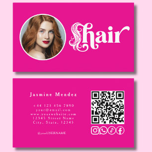 Tarjeta De Visita Código QR de Foto Estudio de Cabello Rosa Caliente