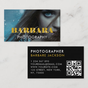 Tarjeta De Visita Código QR de foto   Fotógrafo Black