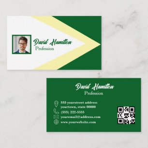 Tarjeta De Visita Código QR de foto geométrico verde blanco amarillo
