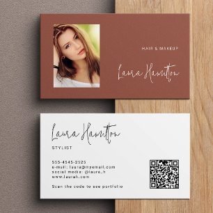Tarjeta De Visita Código QR de foto minimalista moderna de terracota