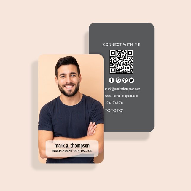 Tarjeta De Visita Código QR de Foto Moderna Conecta Conmigo Minimali (Photo business card with QR code back and modern contact details layout)