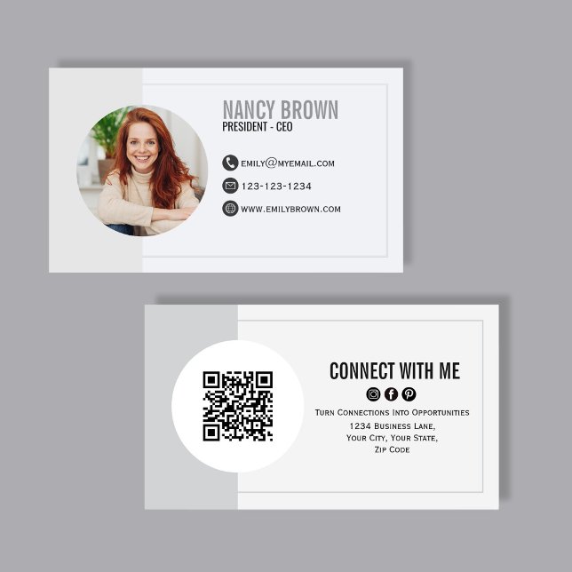 Tarjeta De Visita Código QR de Foto Moderna Conecta Conmigo Minimali (Modern photo QR code design featuring front and back layout, perfect for professional networking.)
