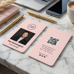 Tarjeta De Visita Código QR de foto moderna Logo personalizado rosa