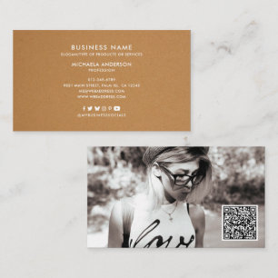 Tarjeta De Visita Código QR de Foto Moderna y Redes Sociales Kraft s