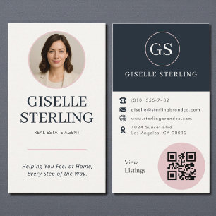 Tarjeta De Visita Código QR de foto naval neutral de agente inmobili