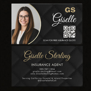 Tarjeta De Visita Código QR de foto negra de agente de seguros de lu