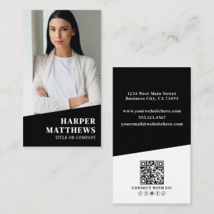 Tarjeta De Visita Código QR de Foto Negra Vertical