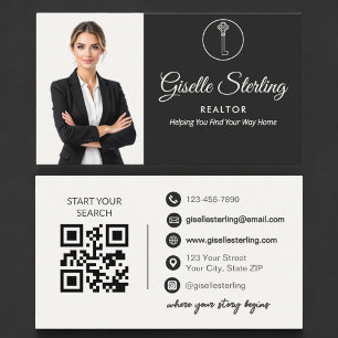Tarjeta De Visita Código QR de foto neutral de agente inmobiliario d