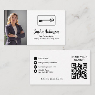 Tarjeta De Visita Código QR de Foto Neutral Elegante para Inmuebles