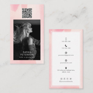 Tarjeta De Visita Código QR de foto personal de acuarela abstracta 