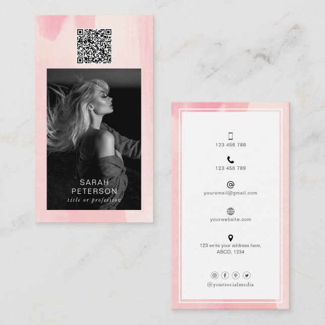 Tarjeta De Visita Código QR de foto personal de acuarela abstracta d (Anverso / Reverso)