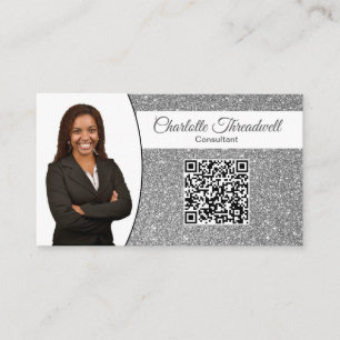 Tarjeta De Visita Código QR de Foto Personalizada con Brillo de Plat