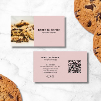 Tarjeta De Visita Código QR de foto personalizada de panadería rosa