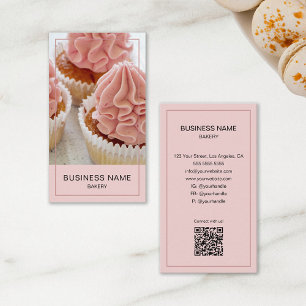 Tarjeta De Visita Código QR de foto personalizada de panadería rosa