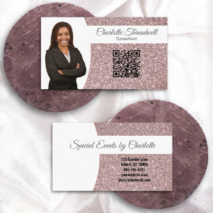 Tarjeta De Visita Código QR de Foto Personalizado con Brillo de Oro