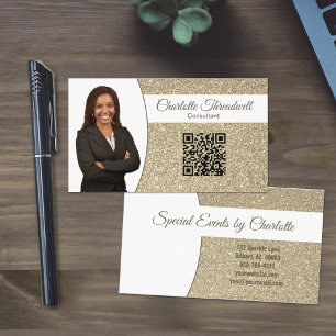 Tarjeta De Visita Código QR de Foto Personalizado con Brillo Dorado 
