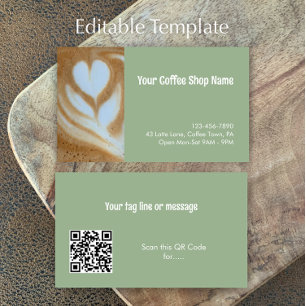 Tarjeta De Visita Código QR de foto personalizado de tienda de café 