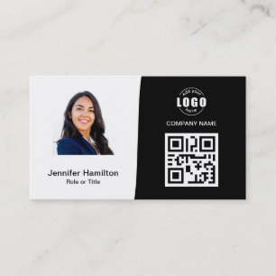 Tarjeta De Visita Código QR de foto personalizado profesional negro 