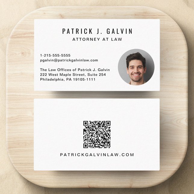 Tarjeta De Visita Código QR de Foto Profesional (Make a lasting impression with this modern business card featuring your photo and scannable QR code)