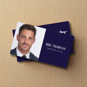 Tarjeta De Visita Código QR de foto profesional Aviación Azul Marino